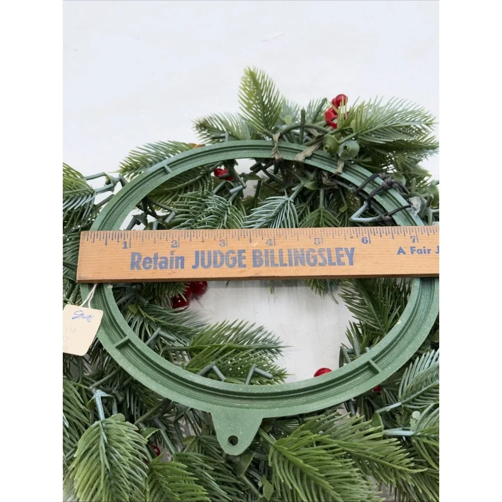Vintage MCM Christmas WREATH Centerpuece Plastic Greens & Holly Berries